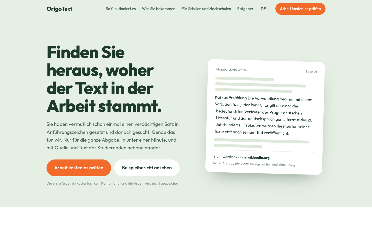 Die Startseite von OrigoText