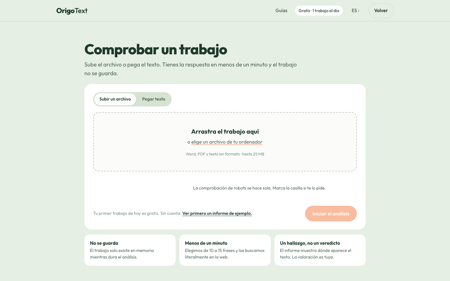 La página de comprobación